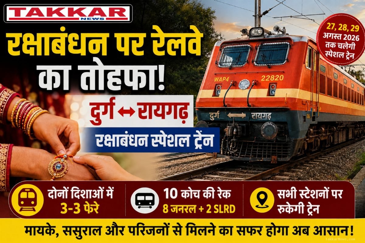 रक्षाबंधन पर रेलवे का बड़ा तोहफा: दुर्ग और रायगढ़ के बीच चलेंगी स्पेशल ट्रेनें..!!